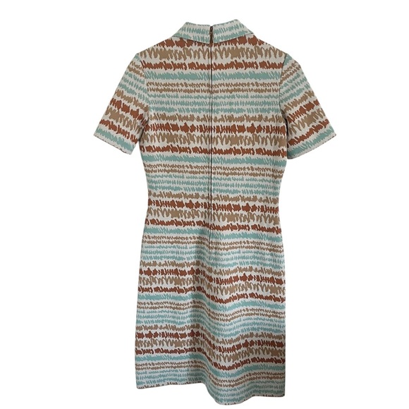 VINTAGE KIMBERLY 60s Zig Zag Stripe Mod Pointed Collar Short Sleeve Dress - Picture 3 of 11